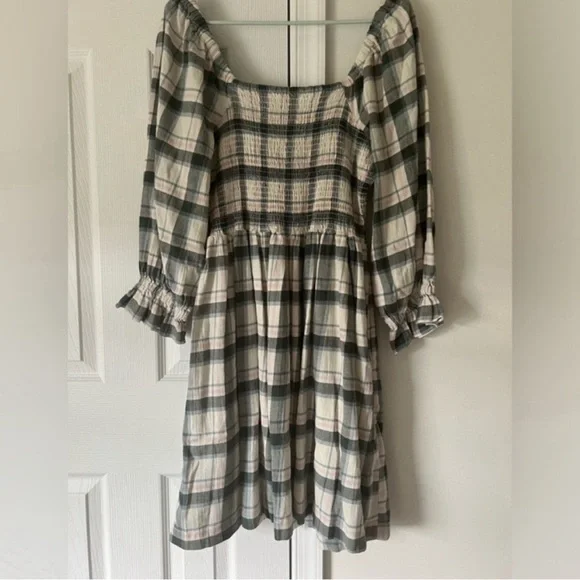 Madewell Lucie Elbow-Sleeve Smocked Plaid Mini Dress – Women’s Large NWT - Picture 4 of 8
